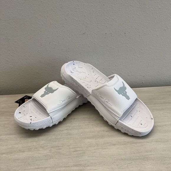 Under Armour Men Sz 11 UA The Rock Project 3 Slide White Halo Grey - Picture 3 of 11